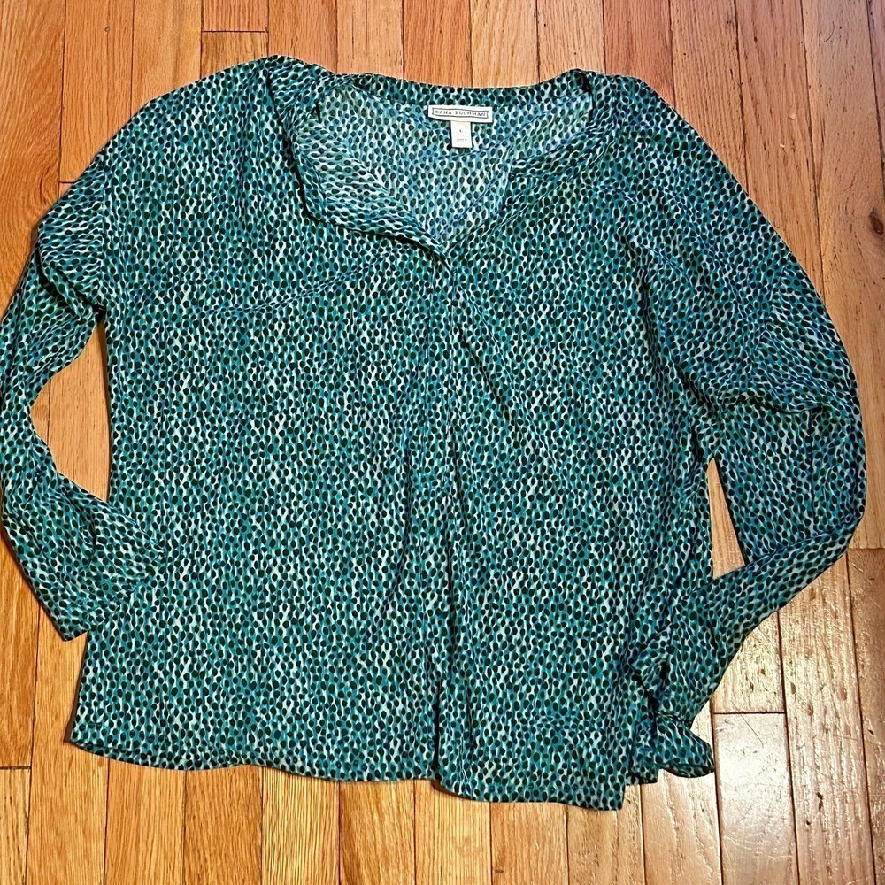Womens Dana Buchman Blue Print Long Sleeve Shirt Size Large T52-34
